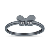 Butterfly Ring Round Shape Simulated Cubic Zirconia 925 Sterling Silver