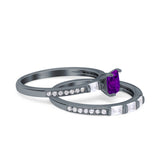 Princess Cut Baguette CZ Bridal Ring Set 925 Sterling Silver