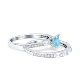 Princess Cut Baguette CZ Bridal Ring Set 925 Sterling Silver