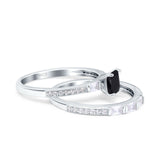 Princess Cut Baguette CZ Bridal Ring Set 925 Sterling Silver
