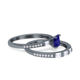 Princess Cut Baguette CZ Bridal Ring Set 925 Sterling Silver