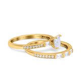 Princess Cut Baguette CZ Bridal Ring Set 925 Sterling Silver