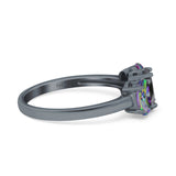 Three Stone Engagement Ring Oval Cut Rainbow Simulated Cubic Zirconia 925 Sterling Silver