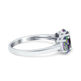 Three Stone Engagement Ring Oval Cut Rainbow Simulated Cubic Zirconia 925 Sterling Silver