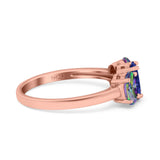 Three Stone Engagement Ring Oval Cut Rainbow Simulated Cubic Zirconia 925 Sterling Silver