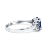 Three Stone Engagement Ring Oval Cut Rainbow Simulated Cubic Zirconia 925 Sterling Silver