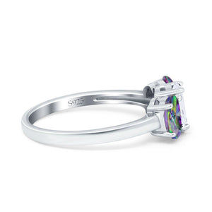 Three Stone Engagement Ring Oval Cut Rainbow Simulated Cubic Zirconia 925 Sterling Silver