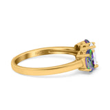 Three Stone Engagement Ring Oval Cut Rainbow Simulated Cubic Zirconia 925 Sterling Silver