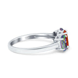 Three Stone Engagement Ring Oval Cut Rainbow Simulated Cubic Zirconia 925 Sterling Silver