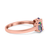 Three Stone Engagement Ring Oval Cut Rainbow Simulated Cubic Zirconia 925 Sterling Silver