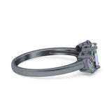 Three Stone Engagement Ring Oval Cut Rainbow Simulated Cubic Zirconia 925 Sterling Silver