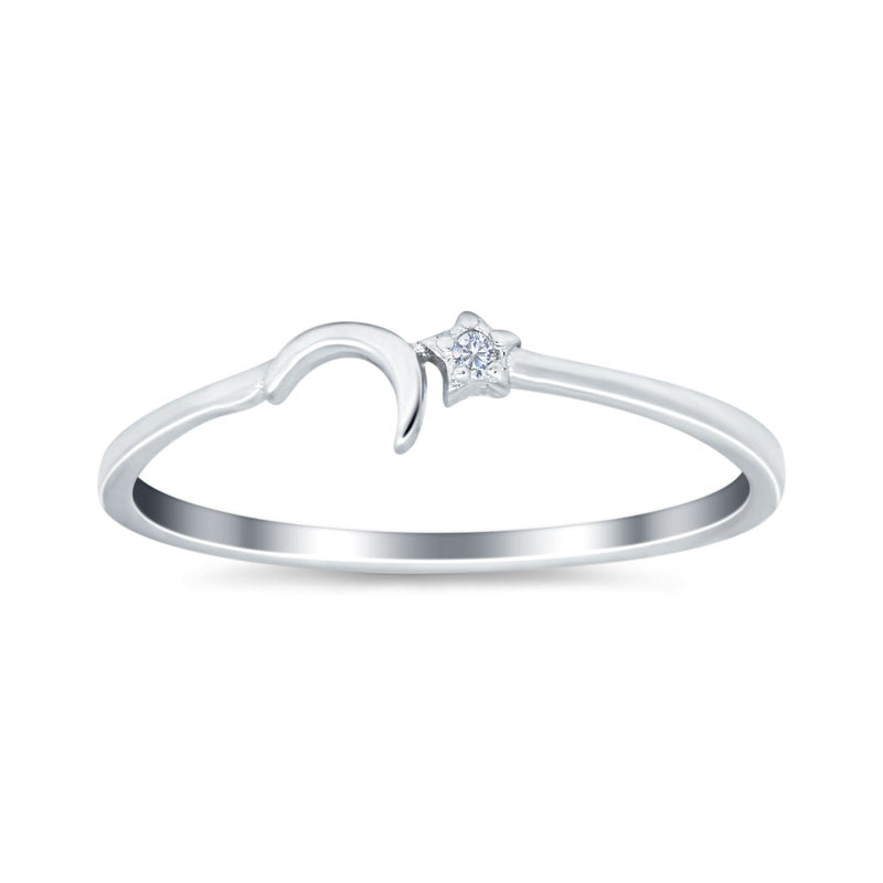 Moon and Star Ring Round Shape Simulated Cubic Zirconia 925 Sterling Silver