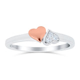 Two Heart Promise Ring Band Simulated Cubic Zirconia 925 Sterling Silver (5mm)