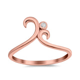 Fashion Swirl Dainty Petite Ring Round Simulated Cubic Zirconia 925 Sterling Silver