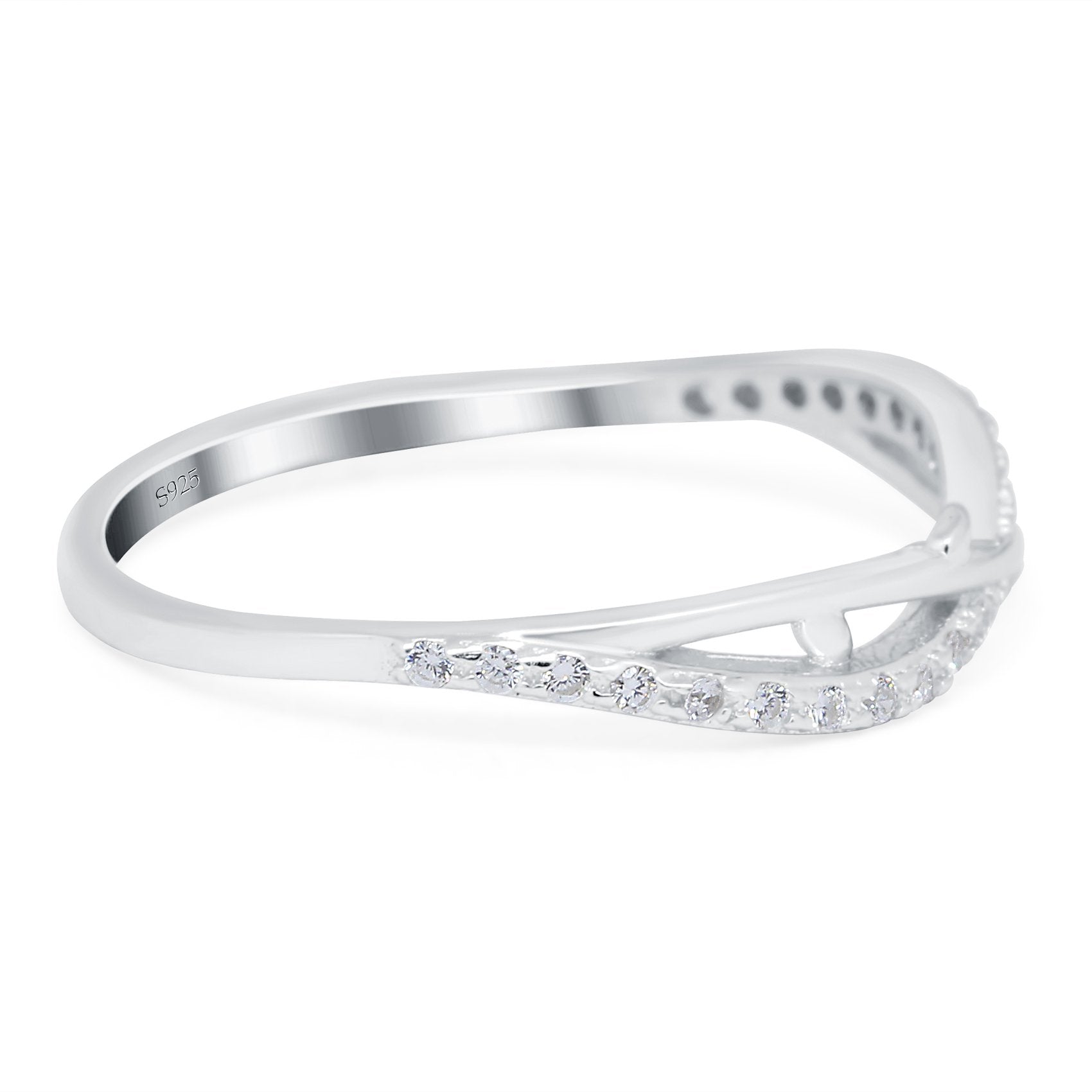 Fashion Crisscross Half Eternity Ring Band Round 4mm Simulated Cubic Zirconia 925 Sterling Silver