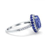 Accent Dazzling Engagement Ring Oval Simulated Cubic Zirconia 925 Sterling Silver