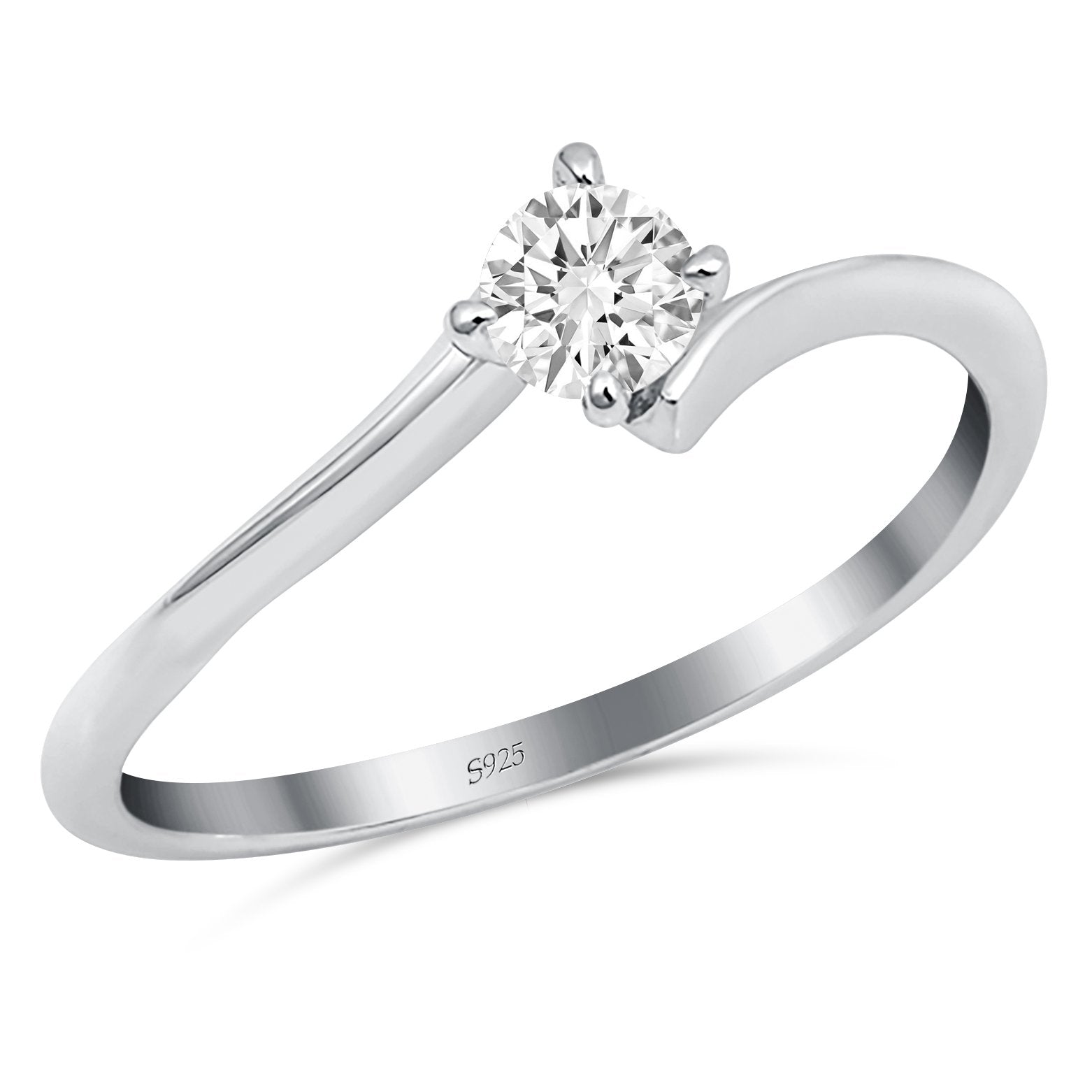 Bypass Solitaire Wedding Engagement Ring Round Simulated Cubic Zirconia 925 Sterling Silver