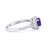Art Deco Engagement Ring Round Simulated Cubic Zirconia 925 Sterling Silver