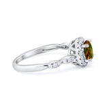 Art Deco Engagement Ring Round Simulated Cubic Zirconia 925 Sterling Silver