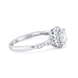 Art Deco Engagement Ring Round Simulated Cubic Zirconia 925 Sterling Silver