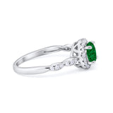 Art Deco Engagement Ring Round Simulated Cubic Zirconia 925 Sterling Silver