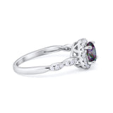 Art Deco Engagement Ring Round Simulated Cubic Zirconia 925 Sterling Silver