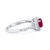 Art Deco Engagement Ring Round Simulated Cubic Zirconia 925 Sterling Silver