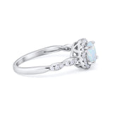 Art Deco Engagement Ring Round Simulated Cubic Zirconia 925 Sterling Silver