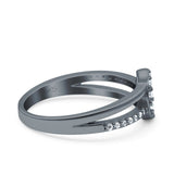 Moon Star Ring Split Shank Round Cubic Zirconia Split Shank 925 Sterling Silver