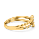 Moon Star Ring Split Shank Round Cubic Zirconia Split Shank 925 Sterling Silver