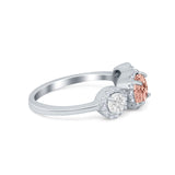 Halo Three Stone Wedding Ring Round Simulated Cubic Zirconia 925 Sterling Silver