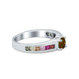 Soliaire Accent Multicolored Simulated Cubic Zirconia Ring 925 Sterling Silver