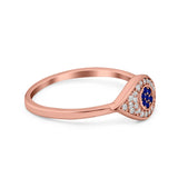 Evil Eye Ring Pave Simulated Blue Sapphire Cubic Zirconia 925 Sterling Silver