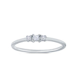 Three Stone Princess Cut Petite Ring Simulated Cubic Zirconia 925 Sterling Silver