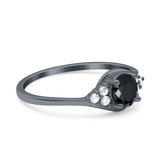 Art Deco Engagement Ring Round Simulated Cubic Zirconia 925 Sterling Silver