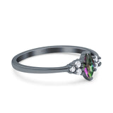 Marquise Art Deco Engagement Ring Round 3 Stone Simulated Cubic Zirconia 925 Sterling Silver