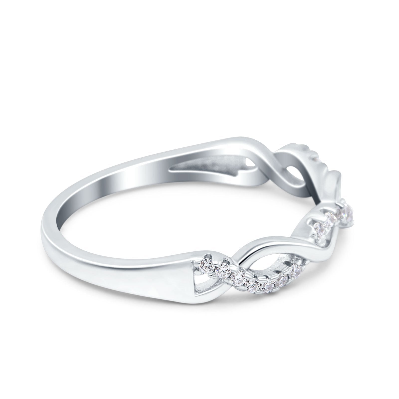 Half Eternity Infinity Twist Band Simulated Cubic Zirconia 925 Sterling Silver