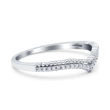 Art Deco Half Eternity Stackable Curved V Chevron Midi Band Wedding Engagement Ring Simulated Cubic Zirconia 925 Sterling Silver