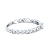 Petite Dainty Band Round Thumb Ring Wedding Band Simulated Cubic Zirconia 925 Sterling Silver