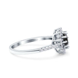 Halo Art Deco Wedding Bridal Ring Round Simulated Cubic Zirconia 925 Sterling Silver