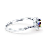 Halo Heart Art Deco Wedding Bridal Ring Round Simulated Cubic Zirconia 925 Sterling Silver