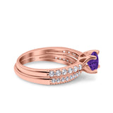 Art Deco Two Piece Wedding Bridal Ring Band Round Simulated Cubic Zirconia 925 Sterling Silver