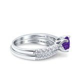 Art Deco Two Piece Wedding Bridal Ring Band Round Simulated Cubic Zirconia 925 Sterling Silver