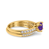 Art Deco Two Piece Wedding Bridal Ring Band Round Simulated Cubic Zirconia 925 Sterling Silver