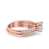 Art Deco Two Piece Wedding Bridal Ring Band Round Simulated Cubic Zirconia 925 Sterling Silver