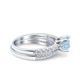 Art Deco Two Piece Wedding Bridal Ring Band Round Simulated Cubic Zirconia 925 Sterling Silver
