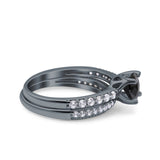Art Deco Two Piece Wedding Bridal Ring Band Round Simulated Cubic Zirconia 925 Sterling Silver