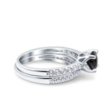Art Deco Two Piece Wedding Bridal Ring Band Round Simulated Cubic Zirconia 925 Sterling Silver