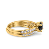 Art Deco Two Piece Wedding Bridal Ring Band Round Simulated Cubic Zirconia 925 Sterling Silver
