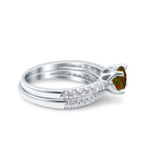 Art Deco Two Piece Wedding Bridal Ring Band Round Simulated Cubic Zirconia 925 Sterling Silver